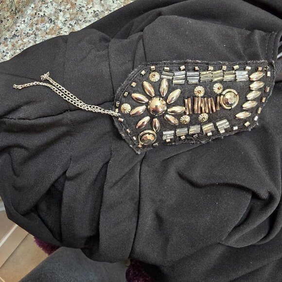 Torrid Black Mini Dress - Ruched Sides - Beaded Metallic Cap Sleeves - Picture 5 of 7